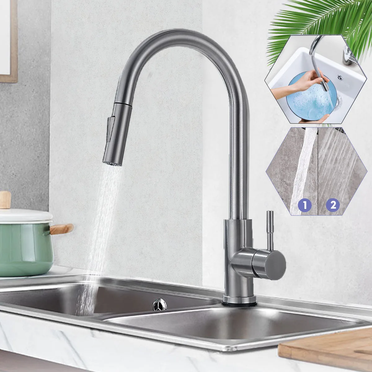

Stainless Steel Kitchen Faucet Pull Out Kitchen Sink Faucet Single Handle Faucet 360 Degree Rotating Sink Mixer Kitchen Tap