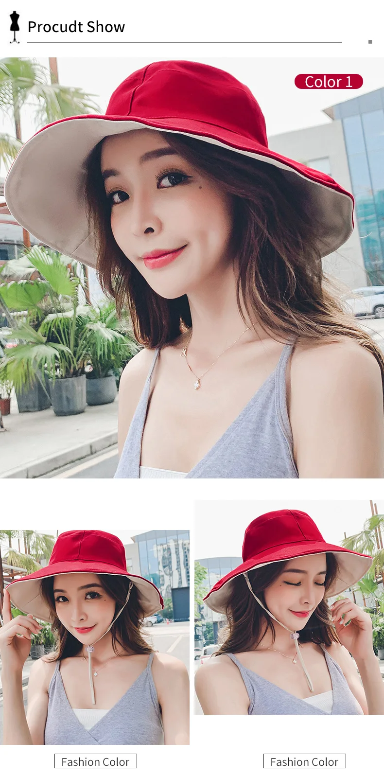 Wide Brim Cotton Bucket Hat Reversible for Women Summer Hiking Anti-sunburn White Fisherman Caps Ladies Fashion Pink Bucket Hat