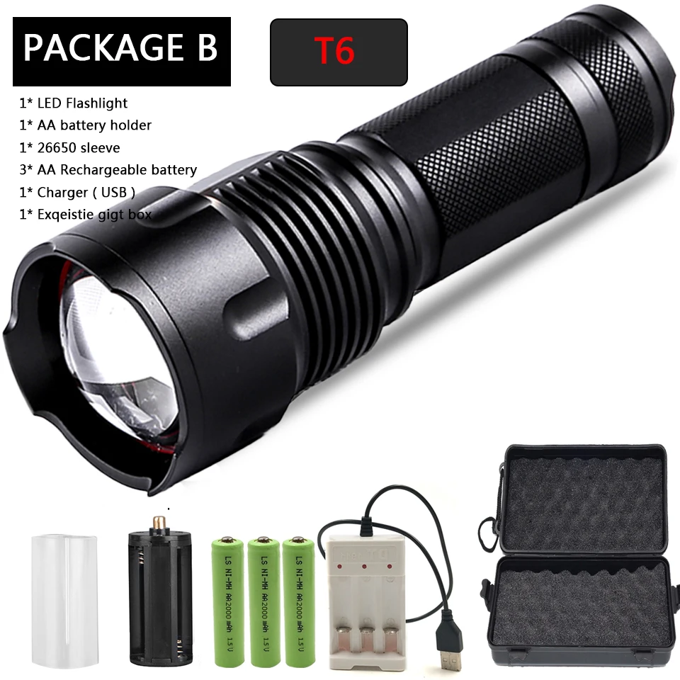 Cree XHP70 XHP50 XM-L2 U3 XM-L T6 светодиодный вспышка светильник Водонепроницаемый фонарь с приближением, Мощность 26650 18650 14500 АА перезаряжаемая батарея светильник - Испускаемый цвет: Package B