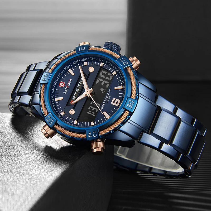 KADEMAN Брендовые Часы для мужчин электронные с двойным дисплеем из нержавеющей