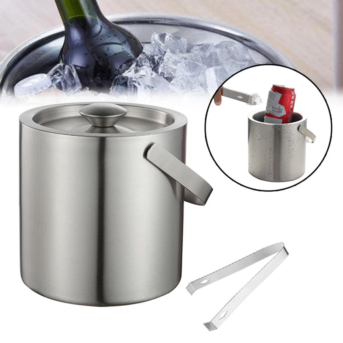 130 мл ведерко со льдом Нержавеющая сталь с двойными стенками ведро льда крышкой