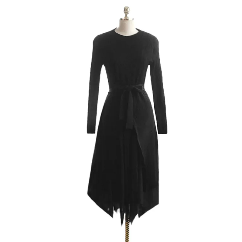 2019 Elegant Two pieces Knitted Sweater Dress Slim-fit Slim Mesh Skirt Piece Set fashionable Runway Suit |