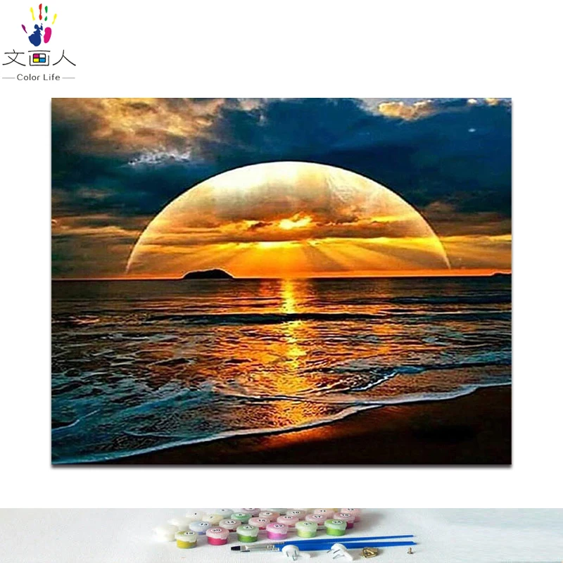 DIY картинки для раскраски по номерам без затемнения солнце закат картина рисунок