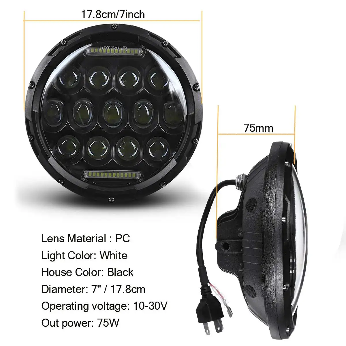 

2X 7" LED Headlights 75W Hi/Low Beam Light Halo Angle Eyes DRL For Jeep Wrangler Land Rover Defender Off Road 4x4 Suzuki Samurai