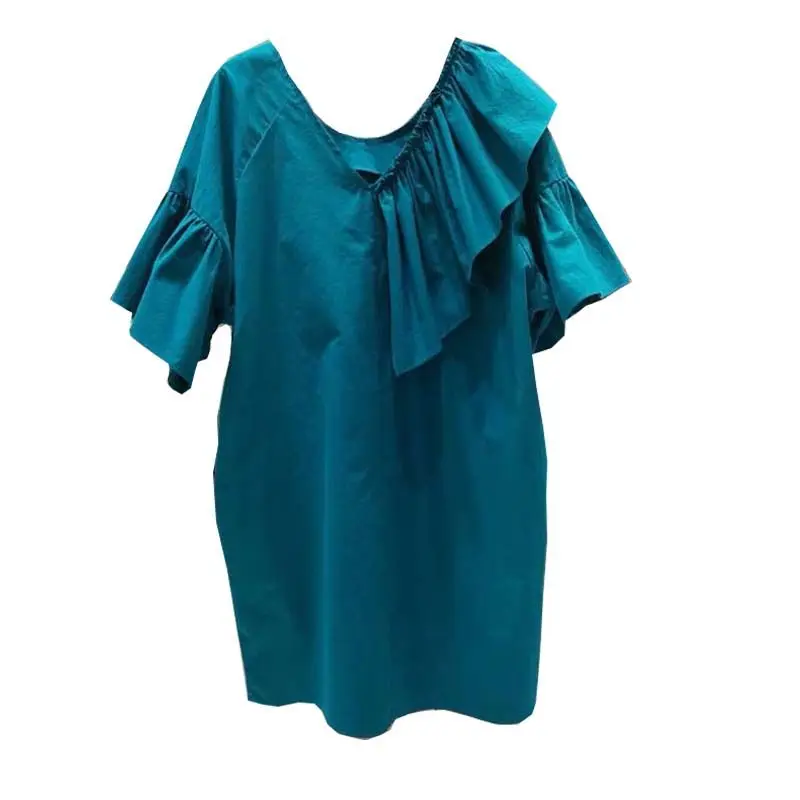 

2021 fashion Korean Ruffle summer new loose and slim princess sleeve V-neck dress