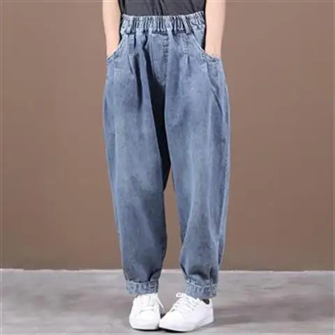 

Woman Jeans Pants Autumn Pants Women's Loose Button Harem Denim Trousers