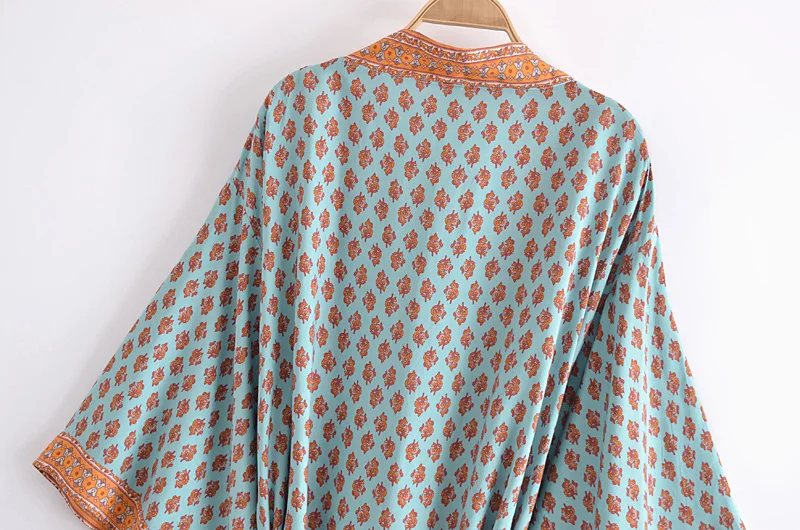 Женское богемное кимоно с цветочным принтом V образным вырезом и рукавом летучая