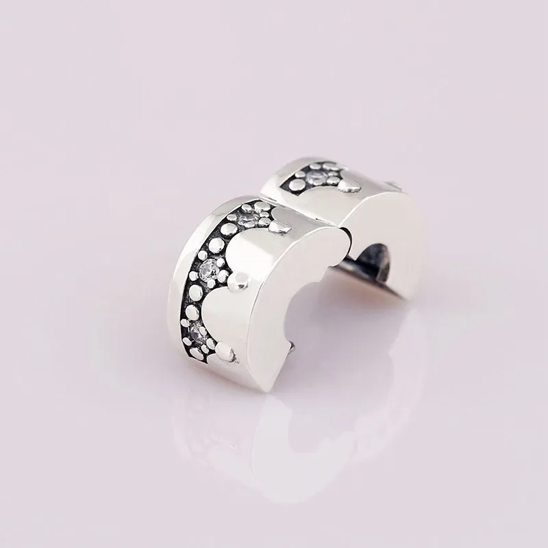 

100% 925 Sterling Silver Charm Round Elegant Crown Clip Fit Pandora Women Bracelet & Necklace Diy Jewelry