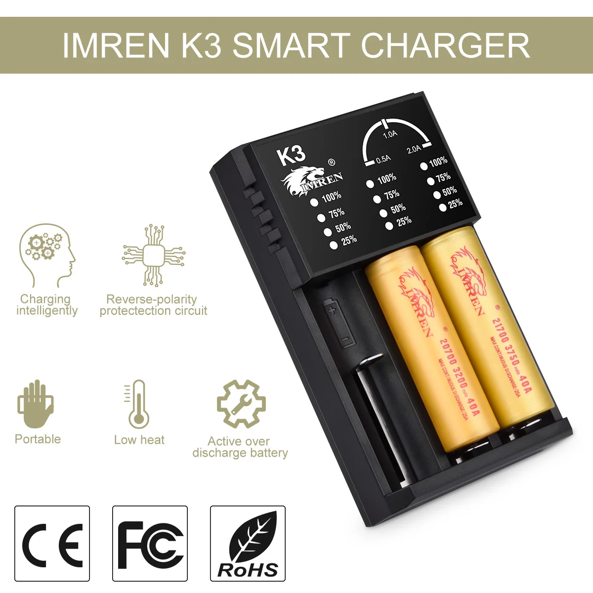 imren k3 usb charger for rechargeable batteries 14500 16650 17650 18650 26650 21700 18350 aa aaa aaaa 3 7v lithium nimh battery free global shipping