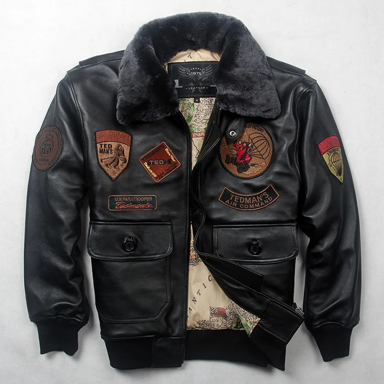 Мужская куртка бомбер ВВС из натуральной овечьей кожи в байкерском стиле|Мужские