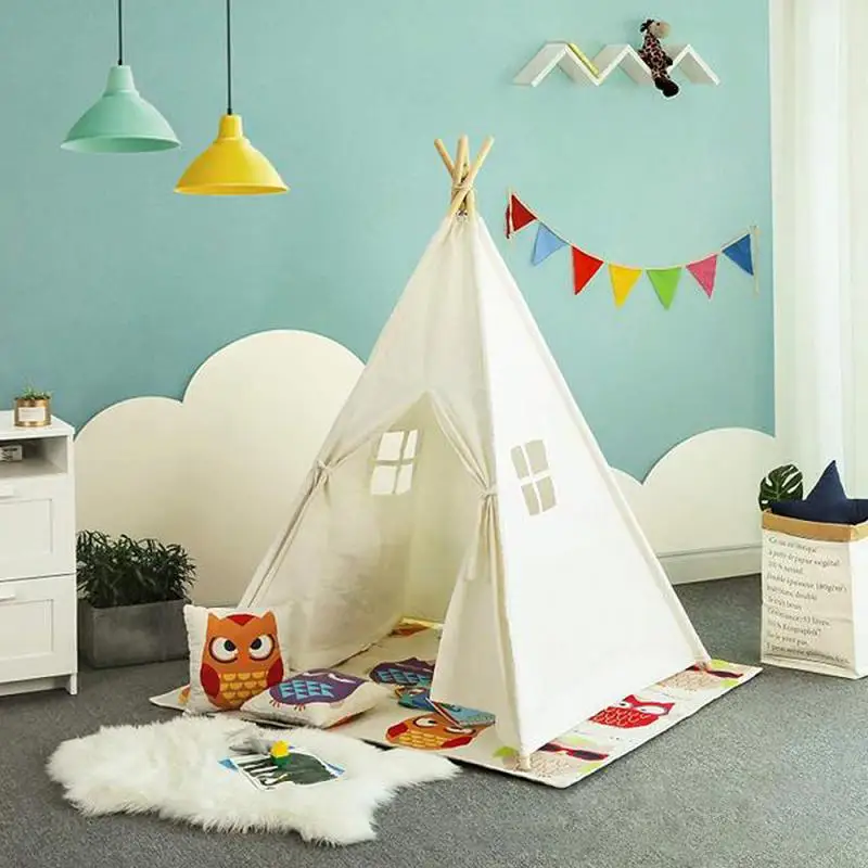 

120cm-Large Canvas Teepee Tent Kids Sleeping Newborn Photography Photo Props Kids Teepee Tipi House Children Tipi Tee Tent HWC