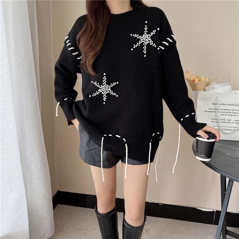 

Весенний вязаный пуловер большого размера с длинным рукавом для женщин