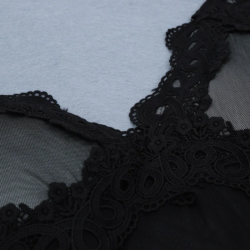 Черное сексуальное модное кружевное платье с бретельками женское облегающее