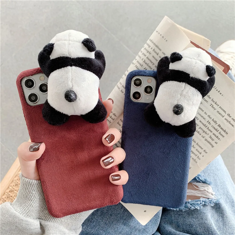 

3D Cute Panda Plush Phone Case for iPhone 11 12 11pro 12pro X XR 7/8plus XSMAX 6 7 8 3D Panda Plush Back Cover Phone Cover