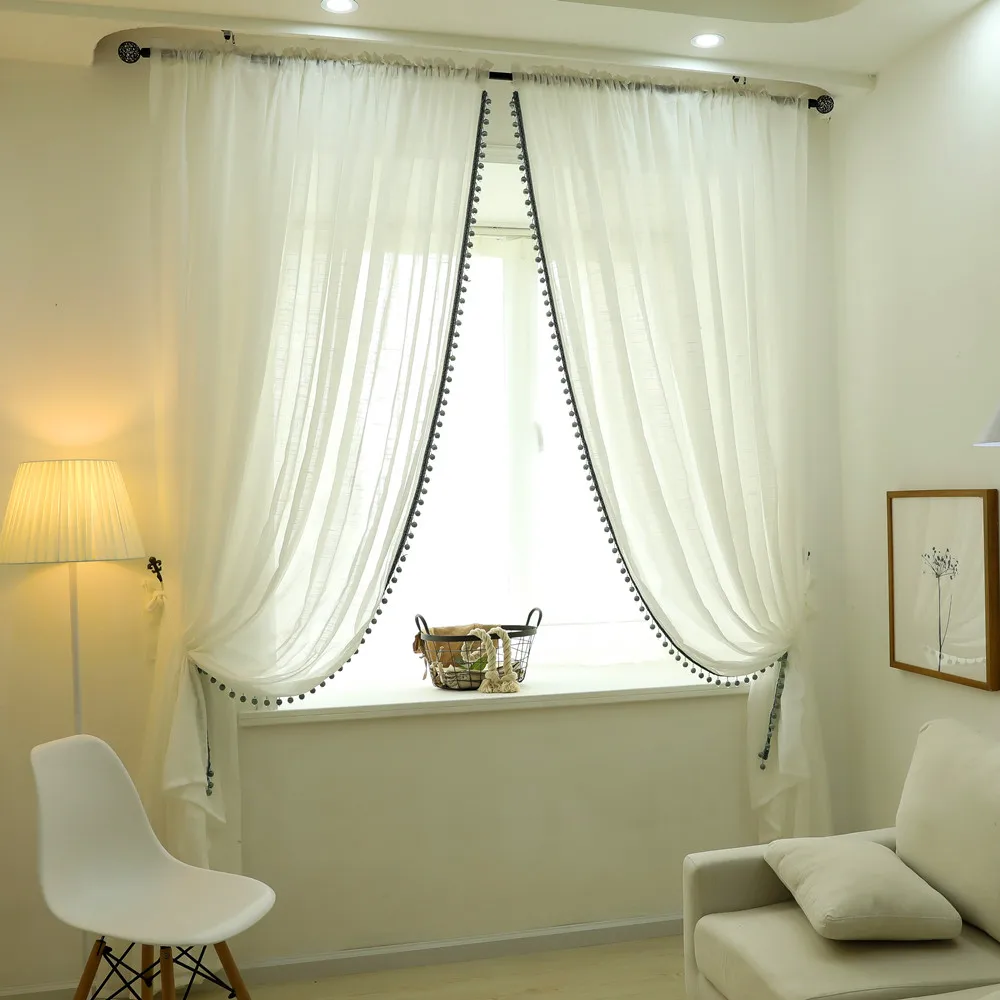 Занавески из белой пряжи с бусинами на заказ однотонные хлопковые льняные