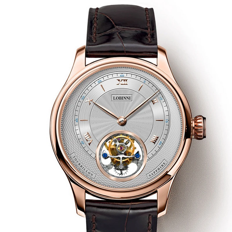 Роскошные мужские часы tourbillion автоматические наручные LOBINNI водонепроницаемые
