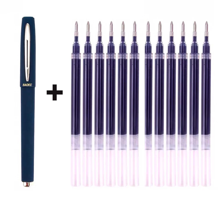 

1 Pen with 12 Refills Gel Pens Set Refillable 0.5mm Rolling Ball Point Antibacterial Pens Black Blue Red Ink Office Supplies