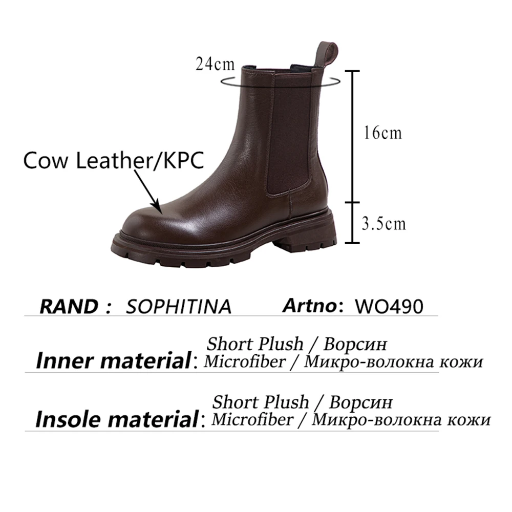 SOPHITINA Casual Chelsea Boots Women Genuine Leather Round Toe Flat With Mid-Calf Boots Sewing Office Lady Commute Shoes WO490