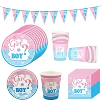 33pcsset boy or girl pink blue disposable tableware plates cups napkins birthday baby shower decor gender reveal party supplies