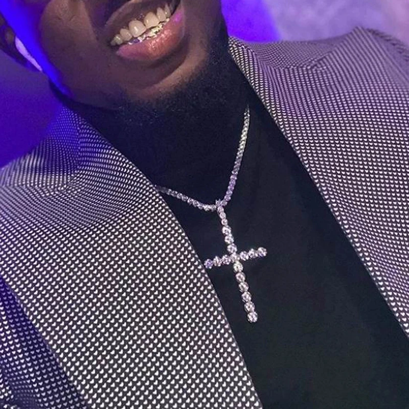 

Цепочка с подвеской в виде креста для женщин, выразительный кулон в стиле хип-хоп, выразительный кубический цирконий, Большой кубический ци...