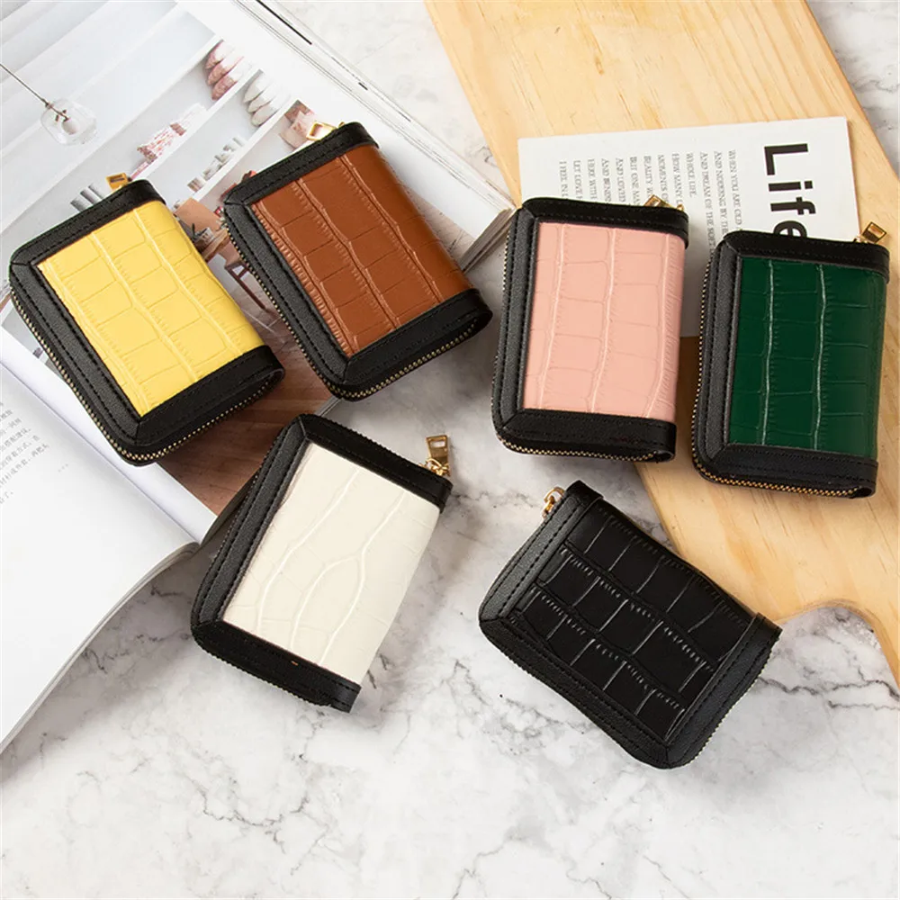 

New Style Id Card Holder Pu Zipper Mini Coin Purse Credit Card Holder Solid Color Business Card Case Business Card Holder