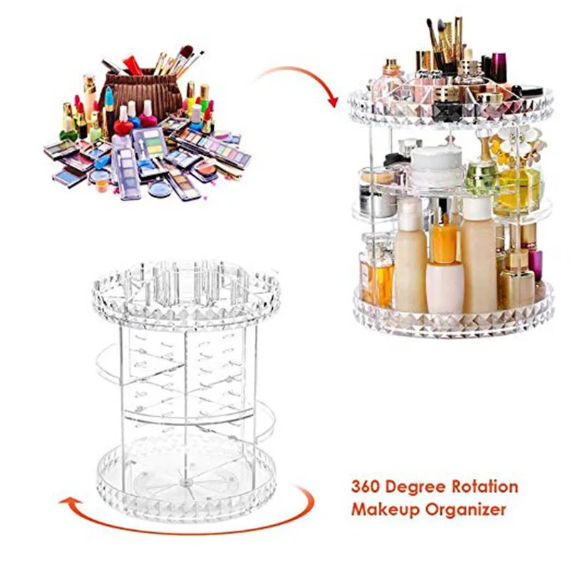 360 Degree Rotating Cosmetic Storage Box Make-up Organizer Lipstick Holder Transparent Crystal Display Stand Large Capacity | Дом и сад