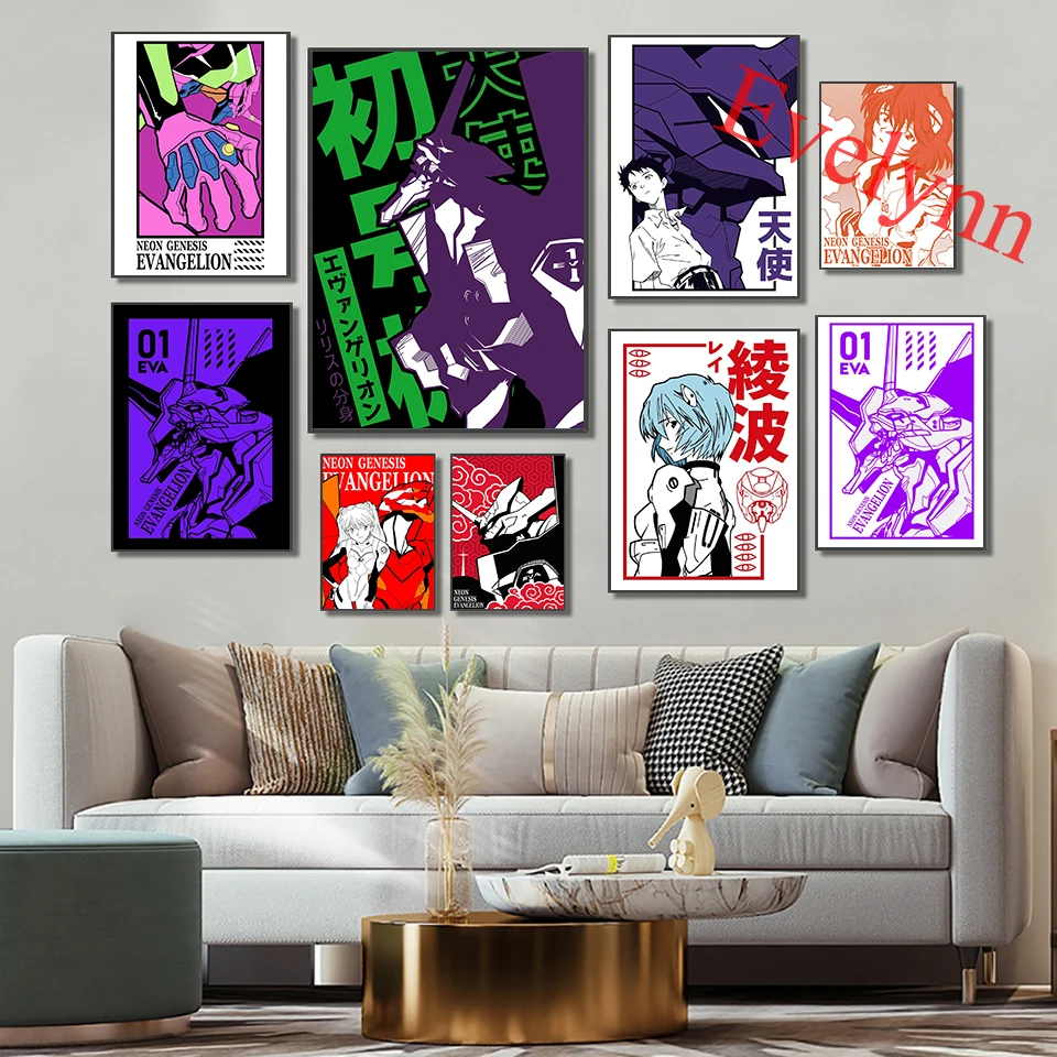 

Modern Canvas Hd Wall Art Modular Evangelion Anime Poster Painting Poster And Print Cartoon Picture Living Room Home Decor Frame