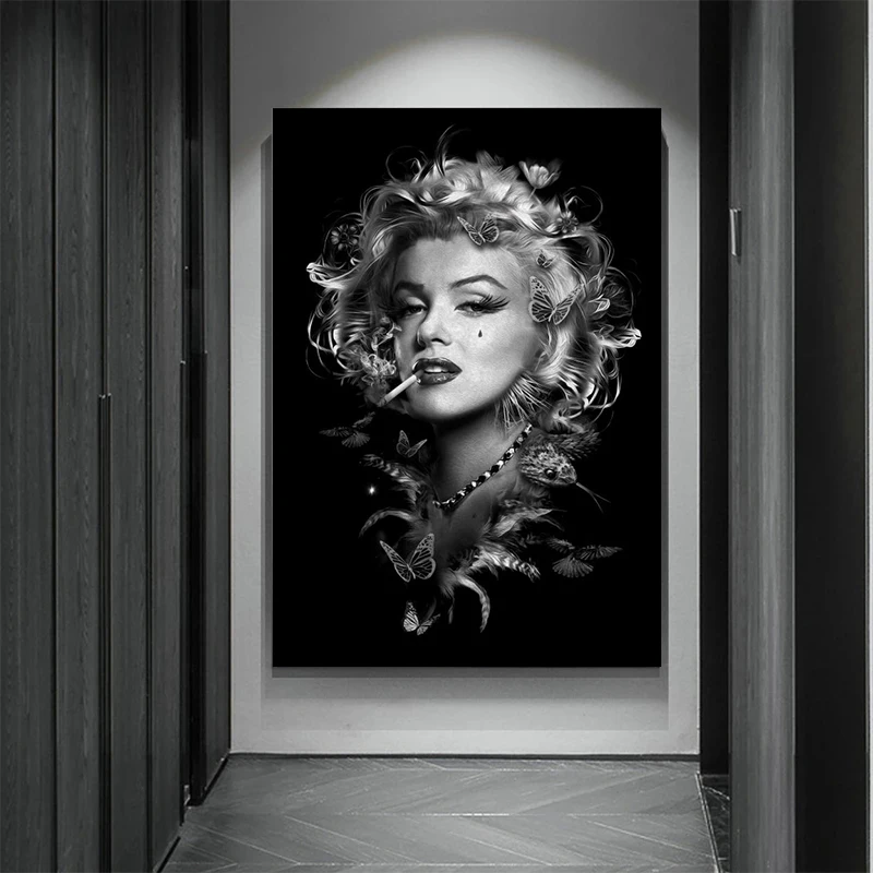 

Black White Marilyn Monroe Smoking Poster Portrait Canvas Painting Wall Art Print Picture Living Room Modern Home Decor Cuadros