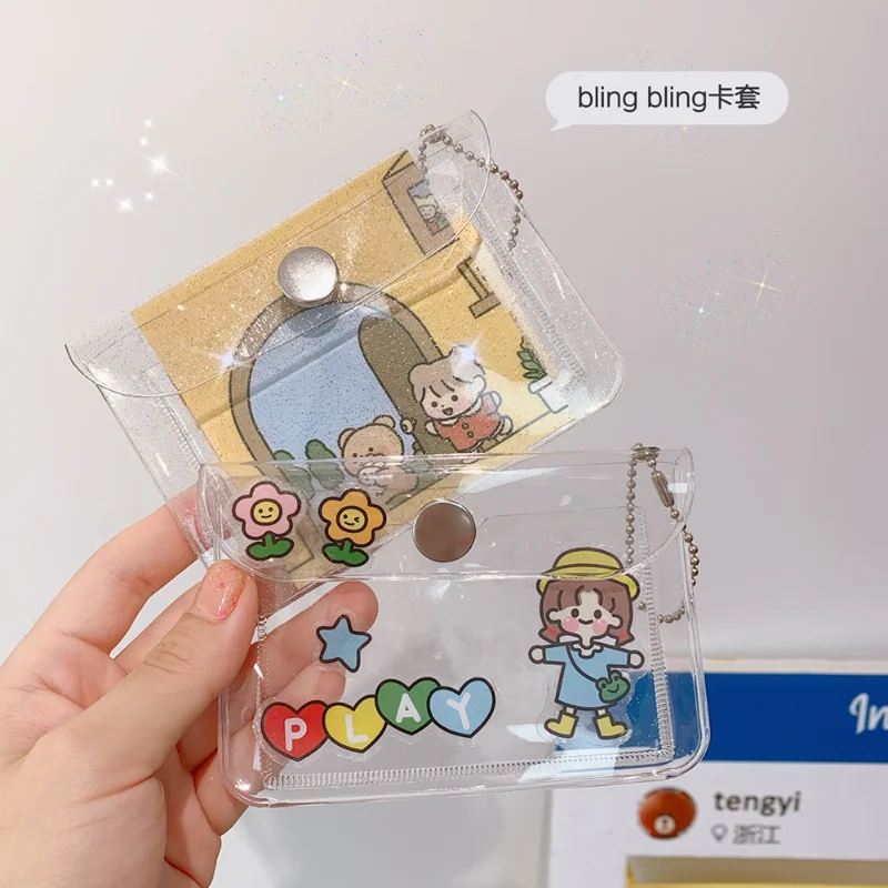 

Kawaii Transparent Waterproof PVC Women Card Case Business Card Holder Men Credit Card Bag Id Card Mini Wallet Girls Coin Purse