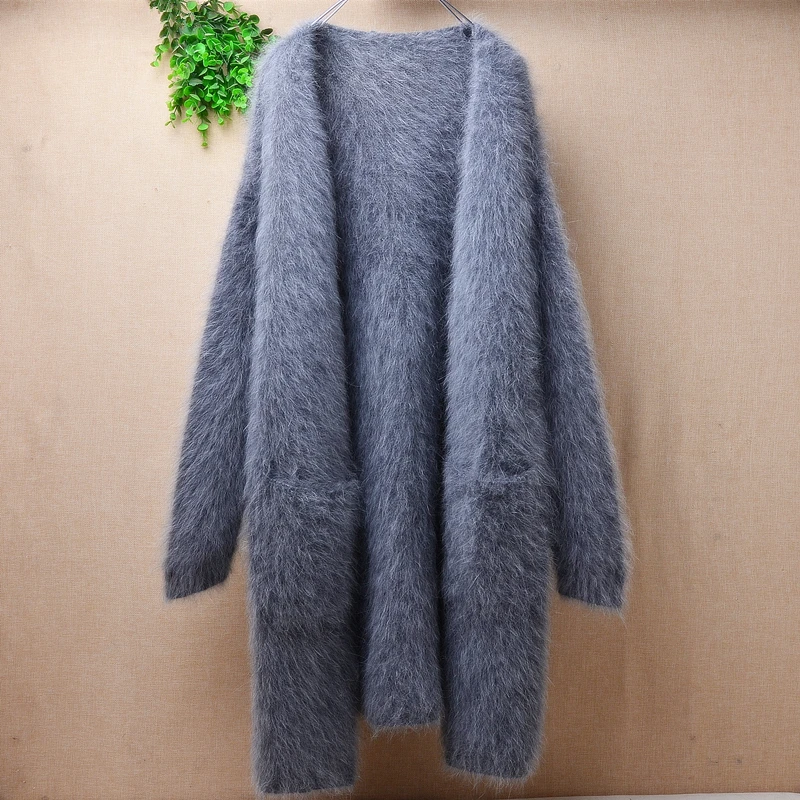 

female women winter thick warm hairy fuzzy mink cashmere loose cardigans mantle angora rabbit fur winter jacket coat sweater top