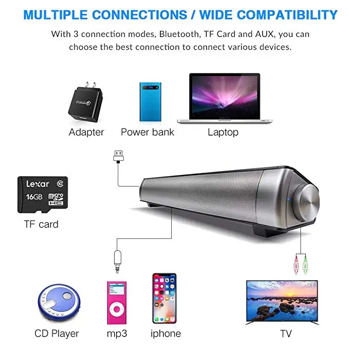 Portable Stereo Soundbar TV Speakers 10W Super Dual Bass Subwoofer Mini Home TV Bluetooth Loudersepaker Soundbar With MIC For TV