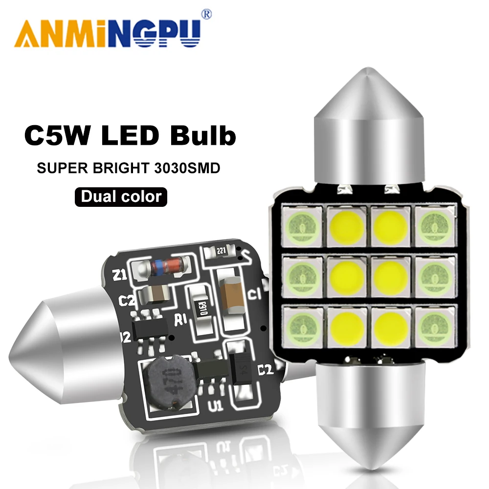 

ANMINGPU 2x Signal Lamp C5W LED C10W Bulb 3030SMD Dual Colors Led Festoon Light 31mm 36mm 39mm 41mm Interior Light Reading Lamp