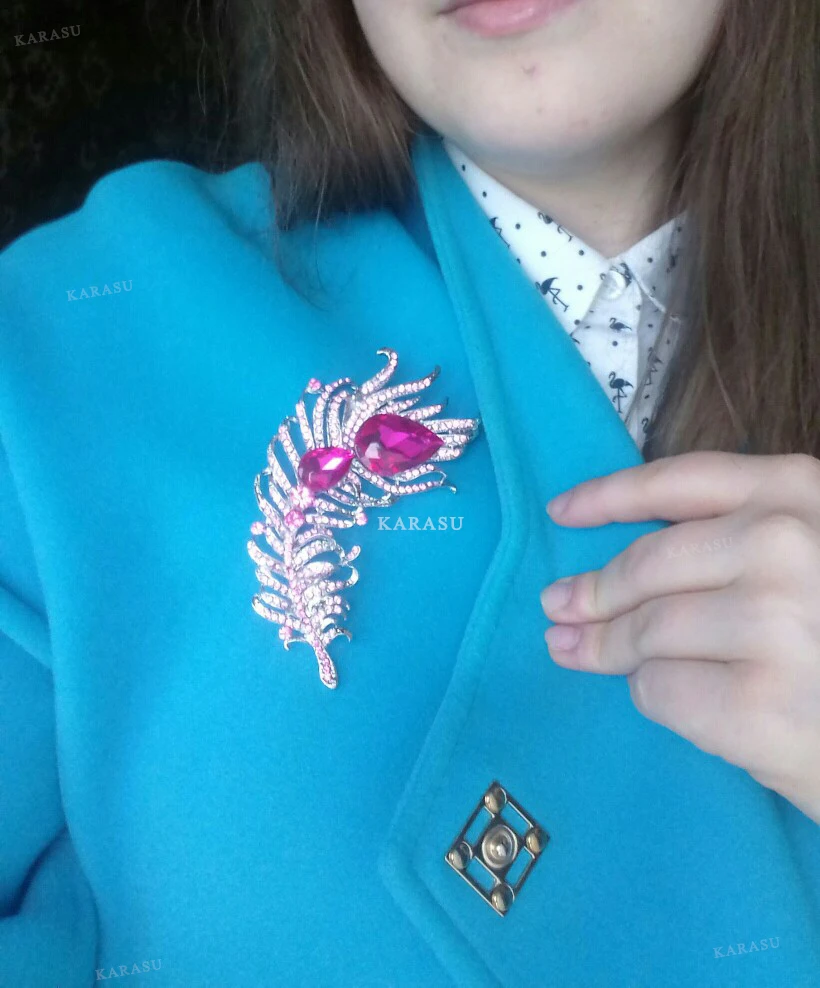 Стразы с большим кристаллом Павлин Броши в форме пера для женщин брошь булавки