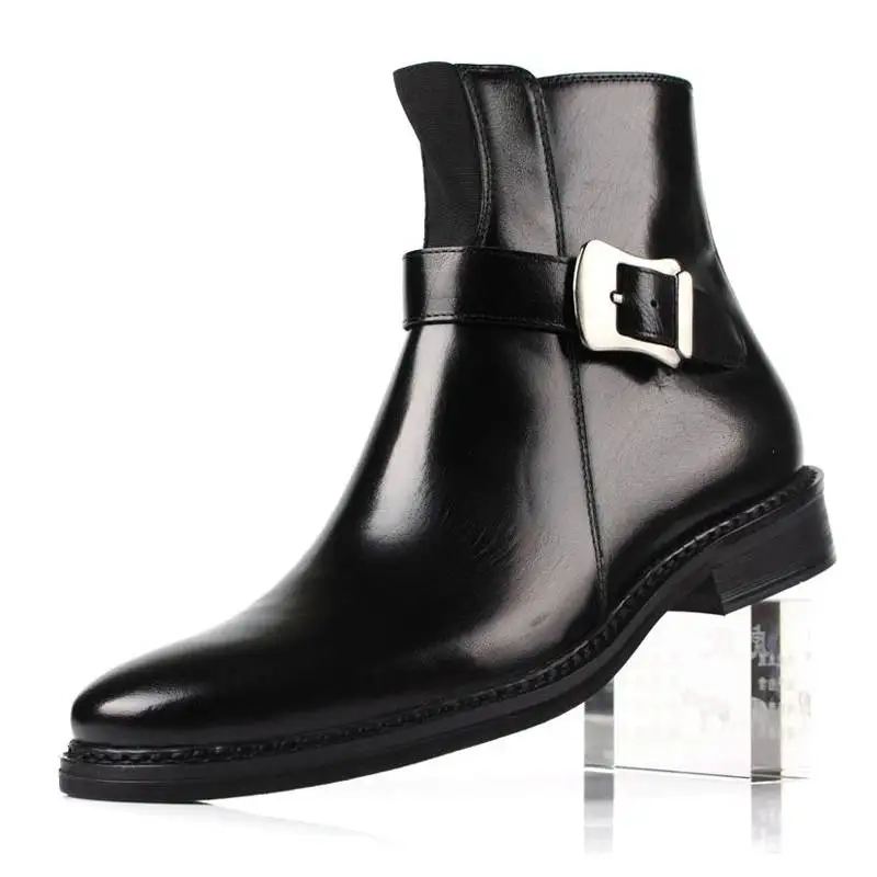 

2021 New Men Shoes Handmade High-end Black PU One-shaped Adjustable Buckle Low-heel Fashion All-match Ankle Boots