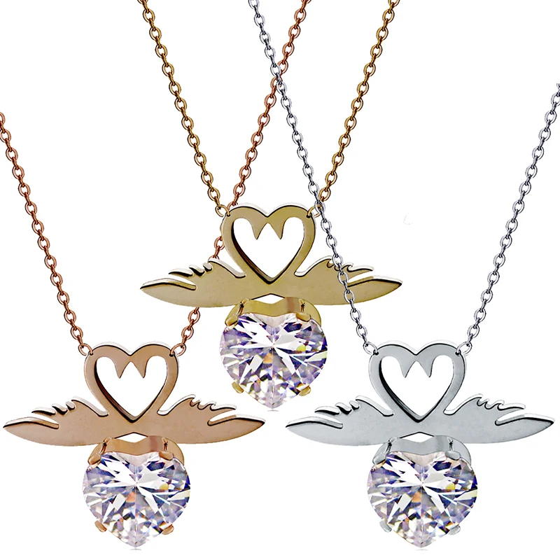 Двойной Лебедь сердце кулон кристалл ожерелье из нержавеющей стали кубического