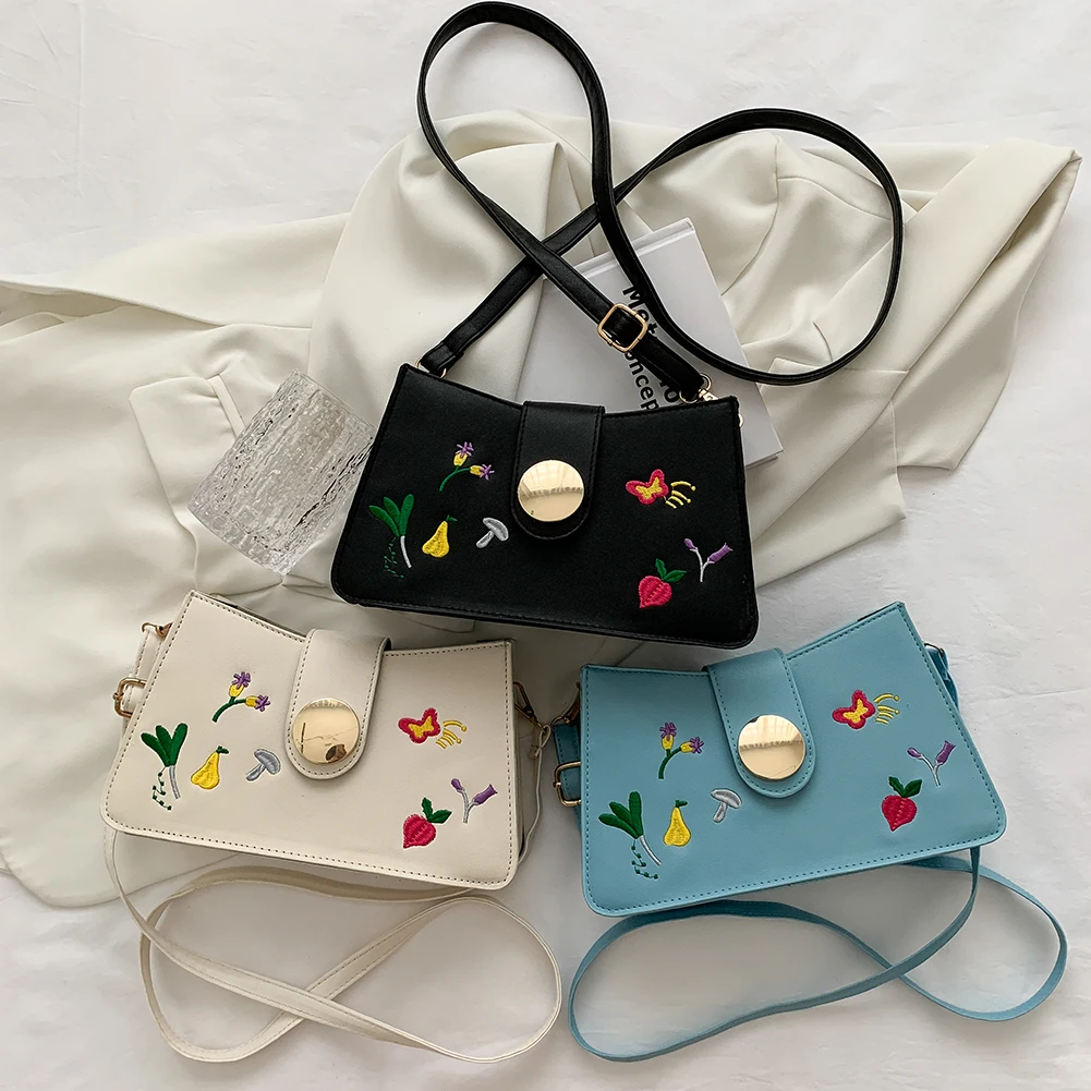 

Модные новые женские сумки-мессенджеры через плечо из искусственной кожи с мультяшной вышивкой для женщин, повседневные дамские маленькие ...