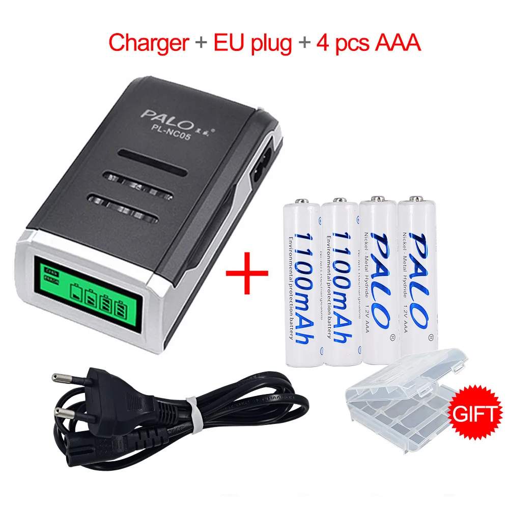 Palo 1100mAh 1,2 v AAA аккумуляторная батарея для Светодиодный светильник для размещения игрушек батарея и камера MP3 Mp4 микрофон - Цвет: Charger with 4pc AAA