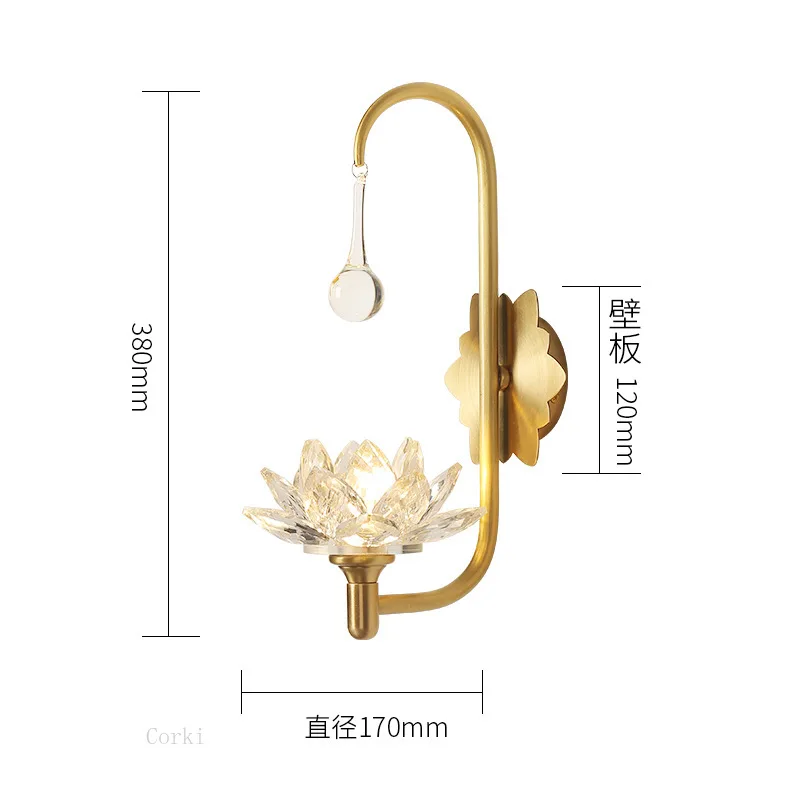 Китайский кристалл Zen настенный светильник медный цветок лотоса винтажные