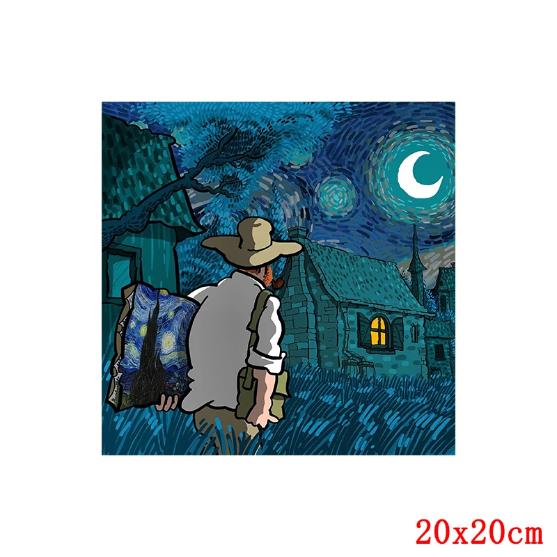 

Starry Sky Patch Iron On Transfers For Clothing Stikcers Van Gogh Appliques Washable T-Shirt Thermadhesive Patches DIY On Dress