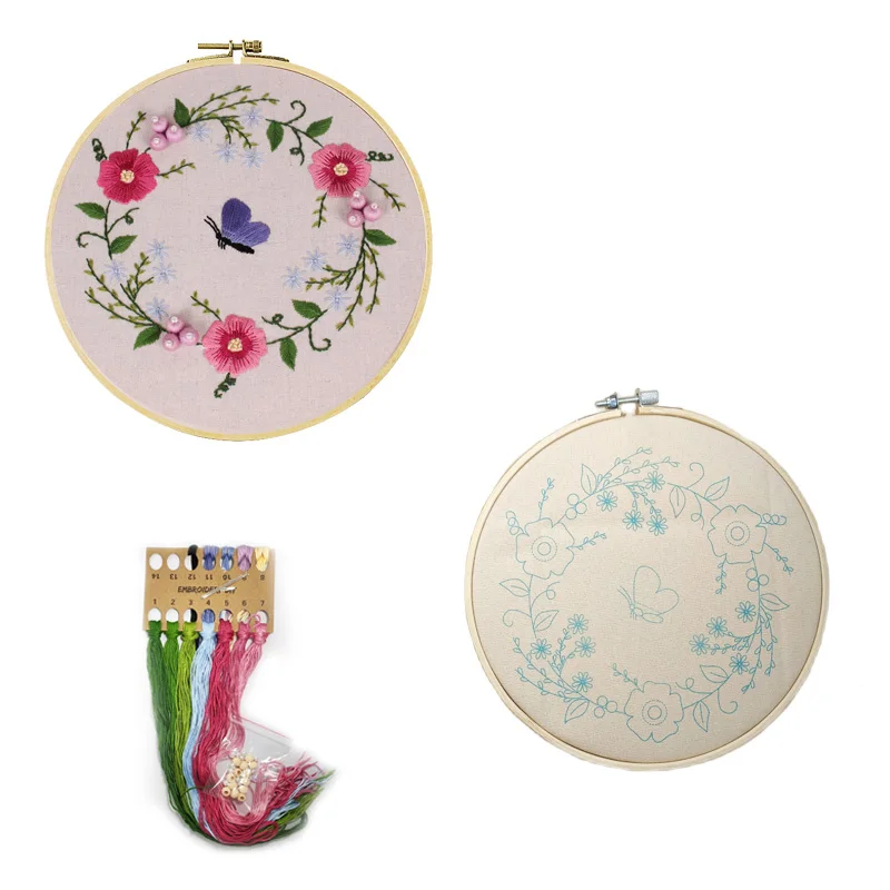 

DIY Embroidery Craft Kit for Beginner Butterfly Flower Pattern Printed Cross Stitch Handmade Handicraft Sewing Art Home Decor