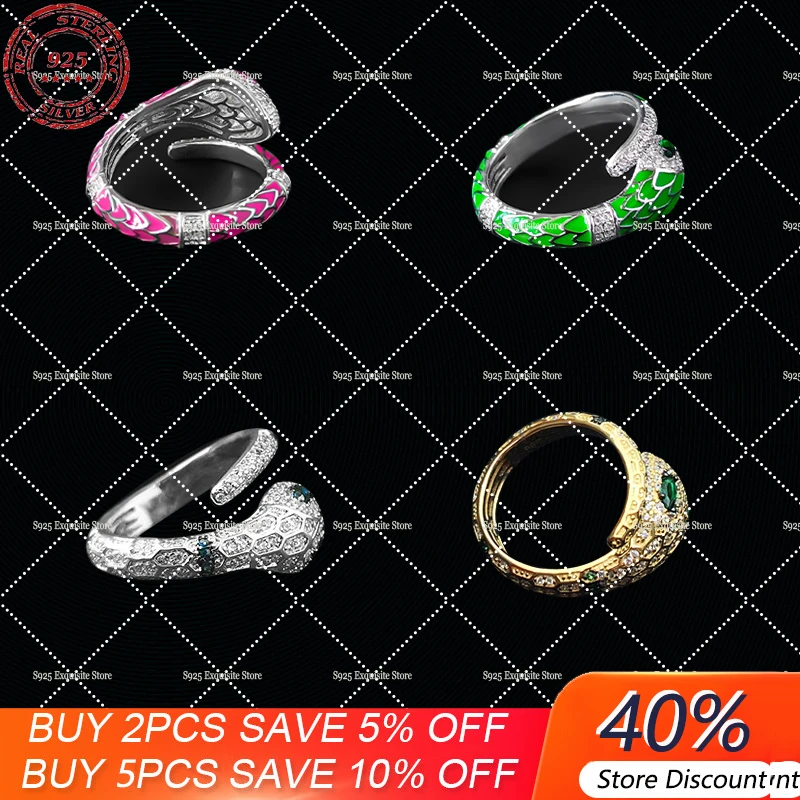 

Открытое кольцо в форме змеи из стерлингового серебра S925, стильная индивидуальность, Новая Роскошная марка в августе Европы и Америки