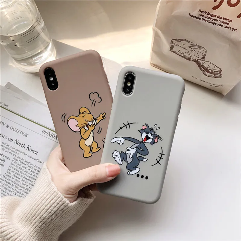 Забавный мультяшный Кот и мышь чехол для телефона для iPhone X XS Max XR 7 8 6 6s Plus тонкий мягкий силиконовый чехол милый том Джерри чехол для пар