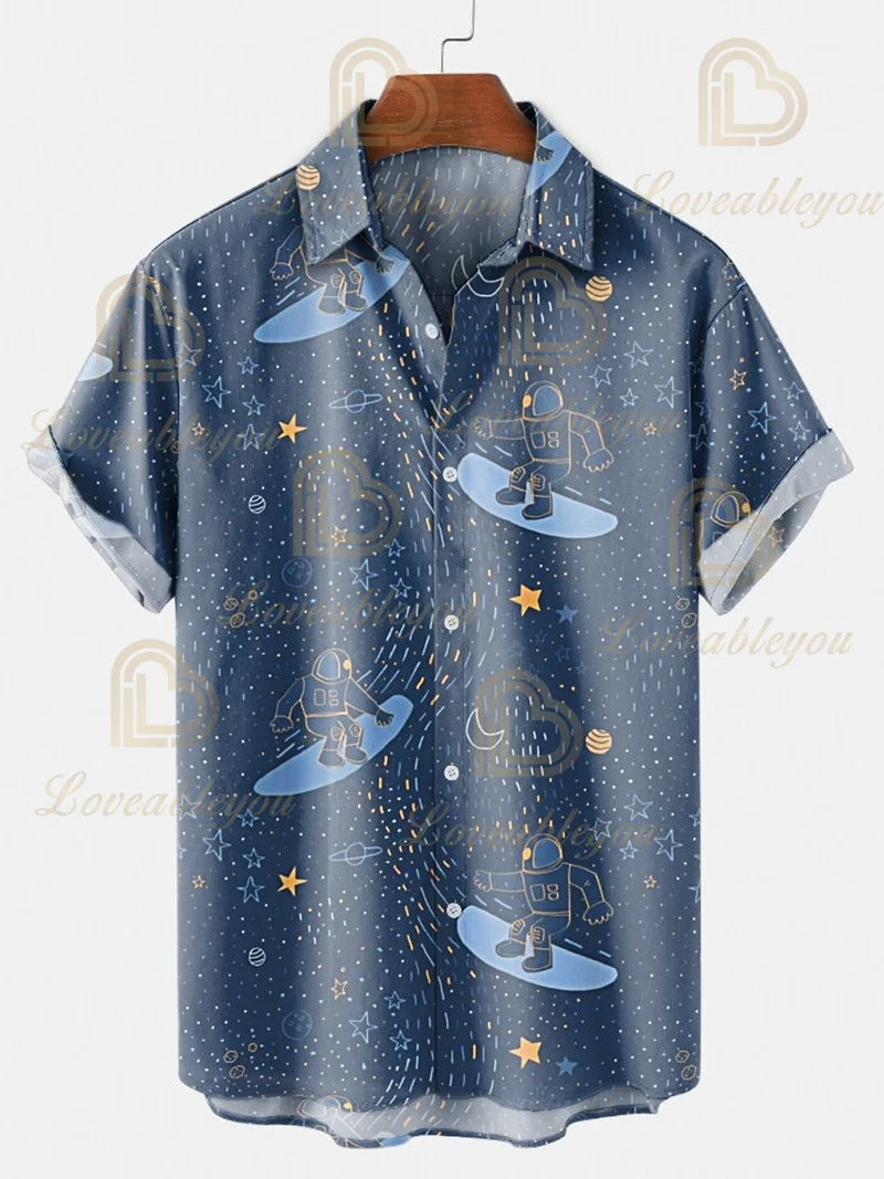 

2021 Summer Short-sleeved Shirt Surfboard Pattern Digital Printing Hawaiian Shirt Blouse Shirt Men's Top Shirt