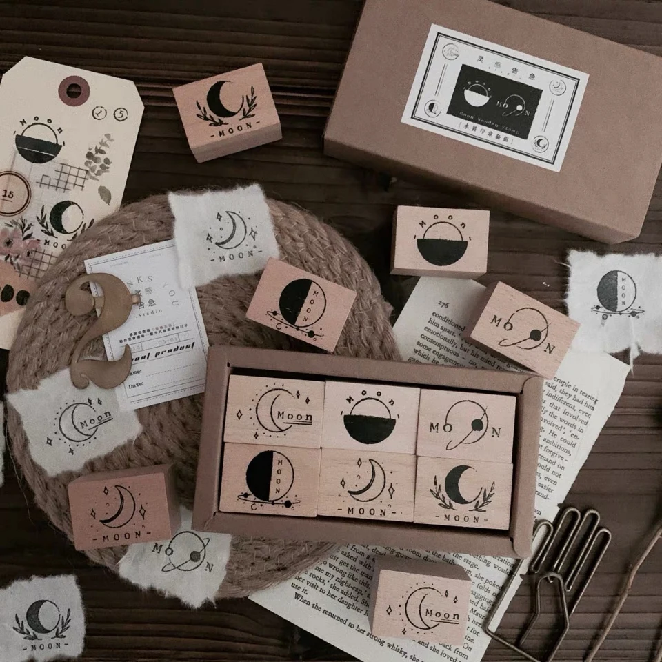 

New Vintage Lunar Eclipse Phase Of The Moon Wooden Rubber Stamp for DIY Scrapbooking Photo Album Card Making Wooden Stamp Set
