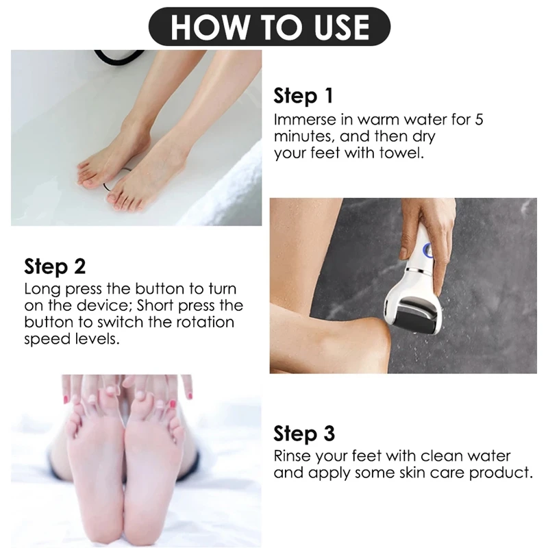 

Electric Foot File Pedicure Tools Three-Speed Adjustment Foot Callus Remover USB Charging Foot Exfoliator