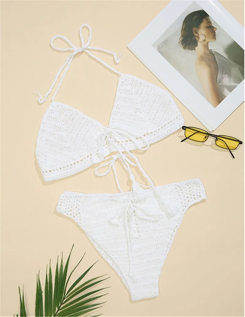 Прозрачные сексуальные однотонные Вязаные Бикини 2021 бикини без подкладки