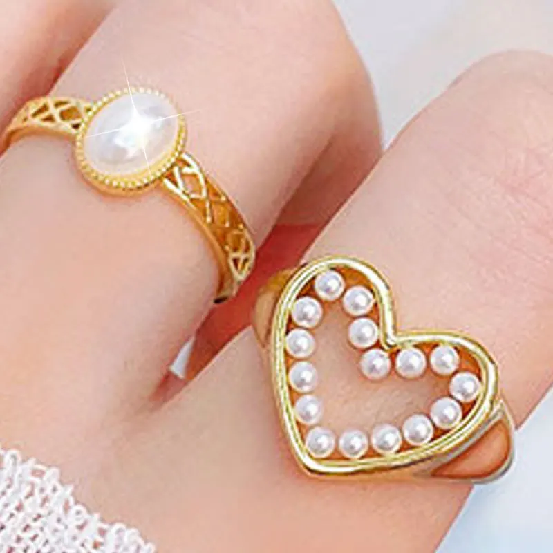 

JUWANG Plating 14K Real Gold Micro Inlaid Exquisite Adjustable Open Rings For Women Elegant Ring Shine Romantic Daily Jewelry