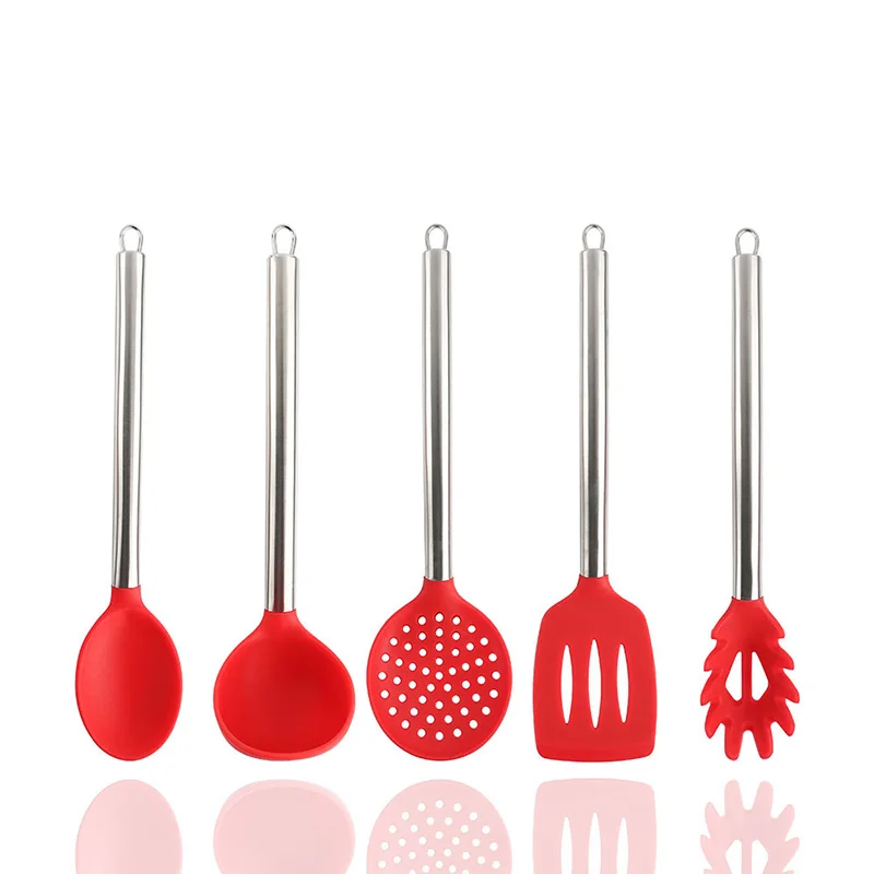 

Silicone kitchenware set 5 pieces per set of eco-friendly and healthy noodle rake slices with spoon and spoon free shipping