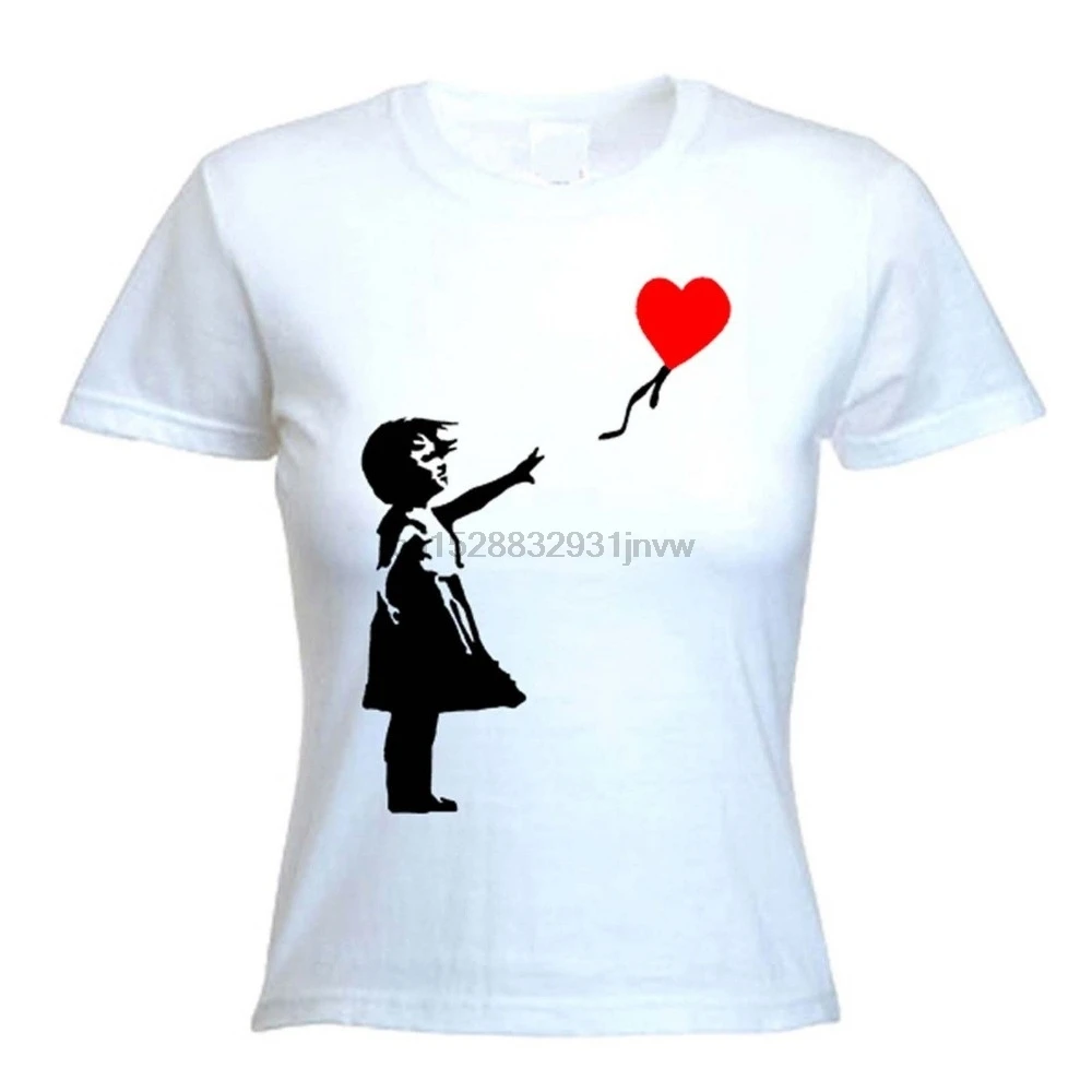 Женская футболка с воздушными шарами шарики выбор цветов BANKSY GIRL WITH HEART|Мужские