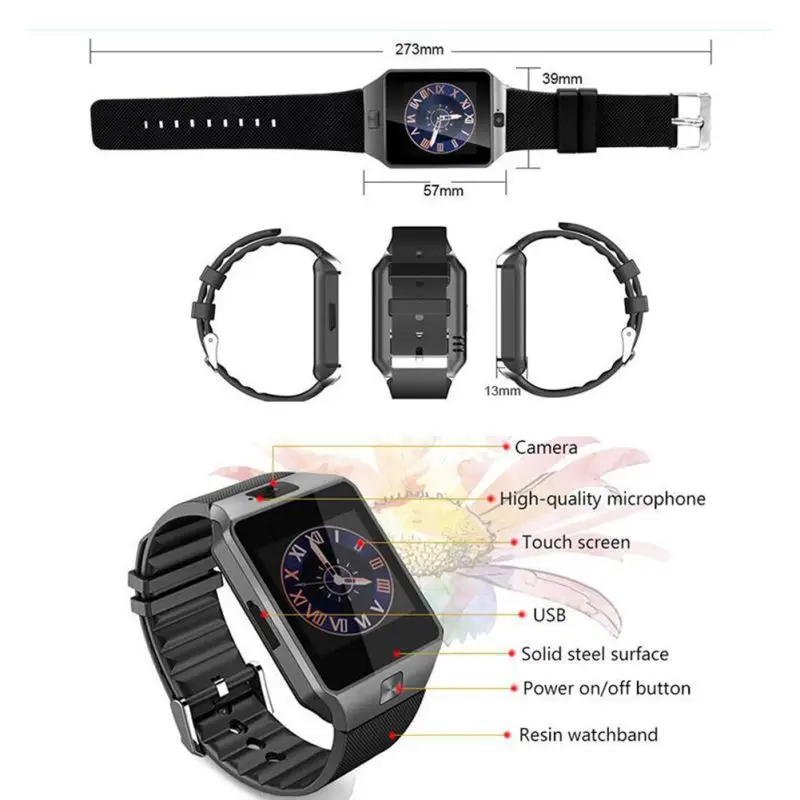 dz09 bluetooth smart watch 2g sim phone call with camera touch screen bluetooth wristwatch for ios android phones wrist watches free global shipping